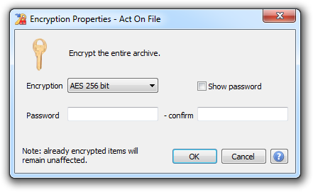 Open Archive Encryption Properties