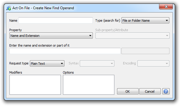 Find Files and Folders Create New Find Operand